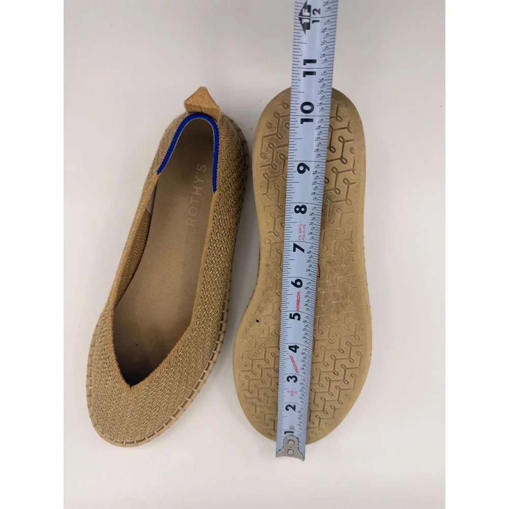 Rothys The Espadrille Camel Metallic Gold Knit Flats Shoes Women 8.5 186-008